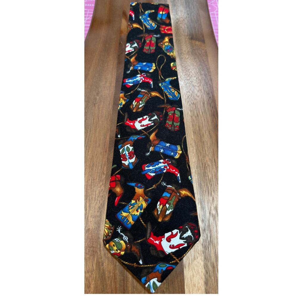 VINTAGE Ralph Marlin Cowboy Boots Western Cotton Tie Men's 56in Made USA Novelty